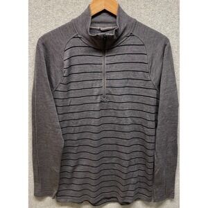 Smartwool Mens Pullover Sweater Gray Striped Merino Wool Half Zip Long Sleeve M